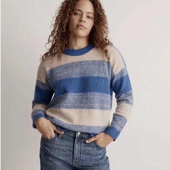 Madewell Space-Dyed Otis Pullover Sweater Blue/Tan Womens Sz M Alpaca/Wool Blend - Picture 1 of 7